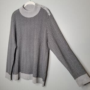 Calvin Klein sweater women's size‎ XL gray black chevron long sleeve knit